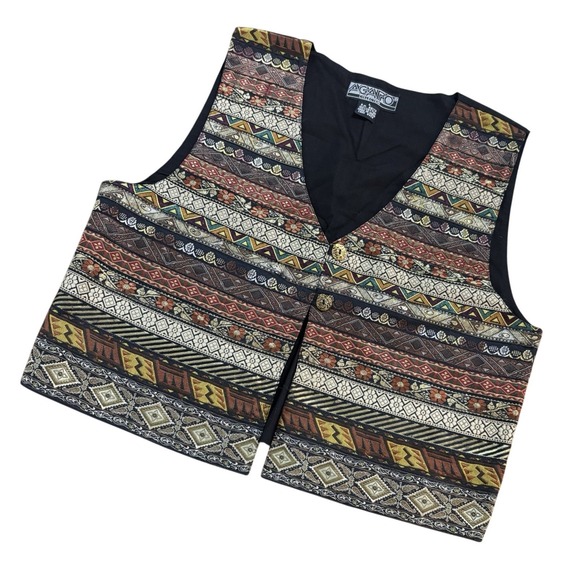 Agapo Collection Jackets & Blazers - Agapo Collection Vintage Tapestry‎ Vest Womens Large Geometric Floral Cotton